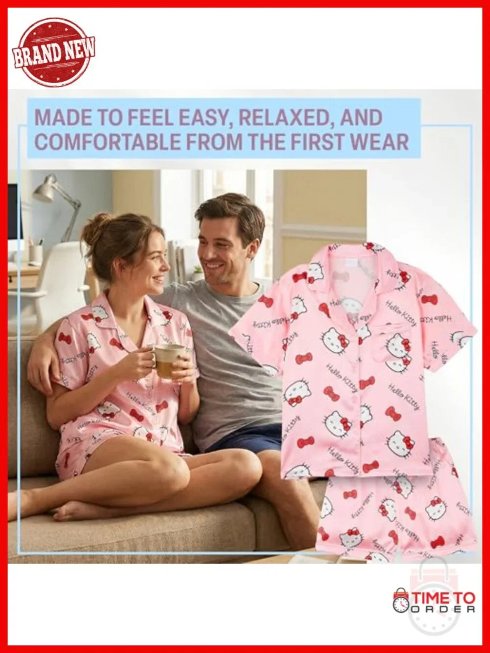 2 Piece Women's Pajama Set with Button-Down Shirt and Shorts, Kawaii Lounge Set